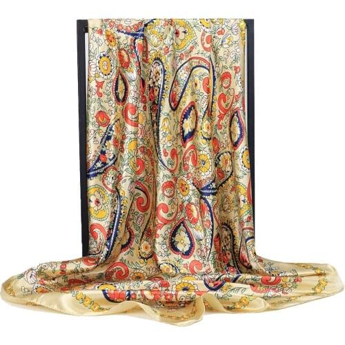 Silk Head Scarf Paisley Headscarf Hijab Classic Retro Style Female 90cm*90cm Square Haut Bandana Hair Scarves For Women