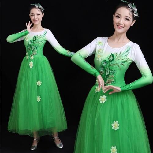 H2610 Women Dance Dress Female Adult Chorus Performance Costumes Chinese Folk Dance Professional Competition Practice Dresses