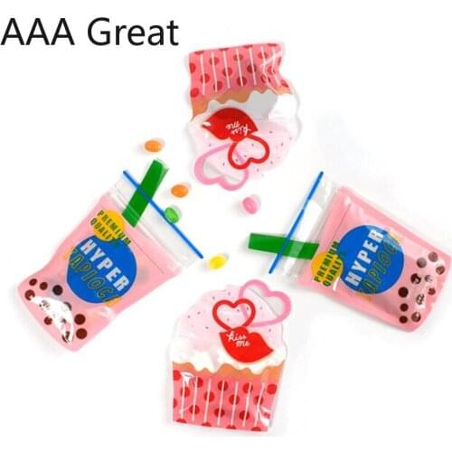 100Pcs/Lot Cute Creative Thicken Bag Milk Tea Shape Candy Zipper Bag Cookie Biscuit Zplock Baking Food Storage Pouches Packaging