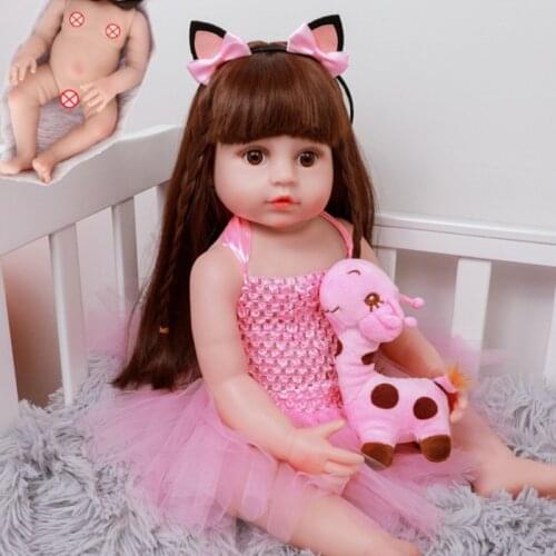 22inch About 56cm Toy Long Hair Girl Doll Full Body Silicone Baby Water Proof Bath Toy Lifelike Soft Touch Reborn Toddler Dolls