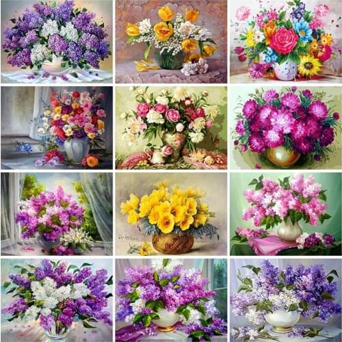 5D DIY Diamond Painting Flower Vase Full Square Round Rhinestones Mosaic Embroidery Lilac Handcraft Art Kits Home Decoration