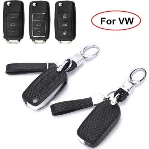 High Quality 100% Leather Car Key Case Cover For Volkswagen VW Jetta MK6 Tiguan Passat Golf 4 5 6 POLO Bora Seat Leon For Skoda
