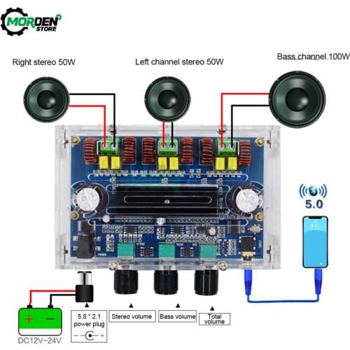 TPA3116D2 Digital AUX Bluetooth Amplifier Board Volume Tones 2.1 Channel Stereo Class D TPA3116 50W*2+100W Speaker Audio Module