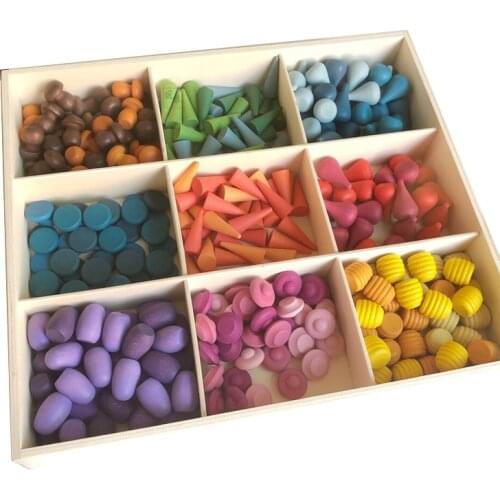 Children Beech Wooden Rainbow Blocks Loose Parts Toys Mushrooms Honeycomb Droplets Tree Cones Jenga Building Blocks for Children