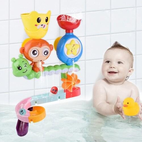 DIY Baby Bath Toys Wall Suction Cup Assembled Sliding Track Kids Play Water Games Baby Cartoon Monkey Classic Shower Bath Toy