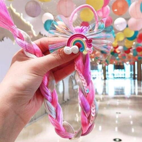 Hairbands Childrens Colorful Headdress Baby Girl Braided Wig Princess Dress up Wigs Hair Accessories