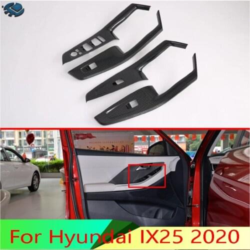For Hyundai IX25 2020 Car Accessories Carbon Fiber Style Door Window Armrest Cover Switch Panel Trim Molding Garnish