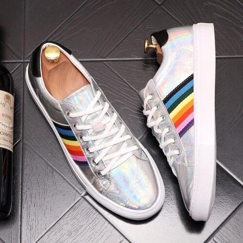 ERRFC Hot Selling Mens Silver Leisure Shoes Fashion Designer British Trending Casual Shoes For Man Flat Platform Striped 38-43