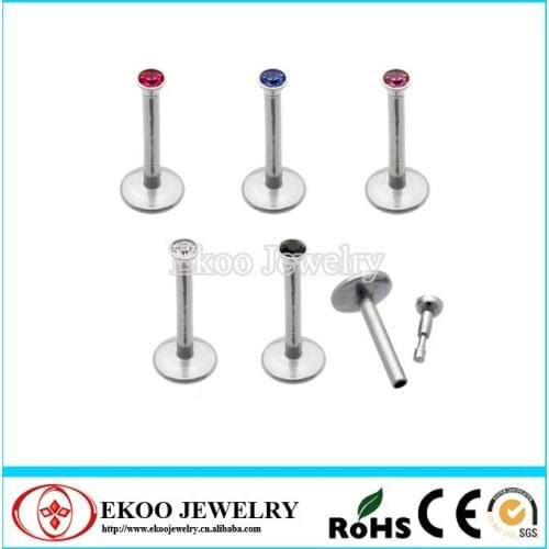 Snap-In CZ Monroe Labret Lip Ring Clear Stone Jewelry