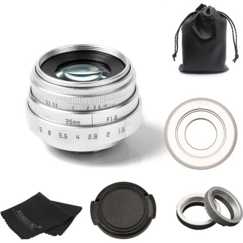 FUJIAN 35mm f1.6 C mount CCTV camera Lens II for M4/3 / MFT Mount Camera & Adapter silver