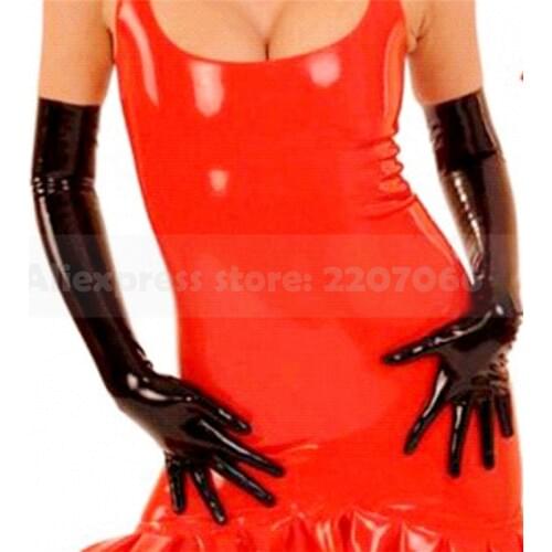 Hot Sale Black Sexy Latex Long Gloves Women Rubber Fetish Mould Made Seamless Long Gloves RLA003