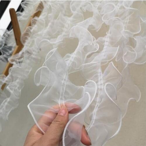 11CM Wide HOT Embroidery White flower lace fabric trim ribbon Ruffle DIY sewing applique collar dubai voile wedding dress decor