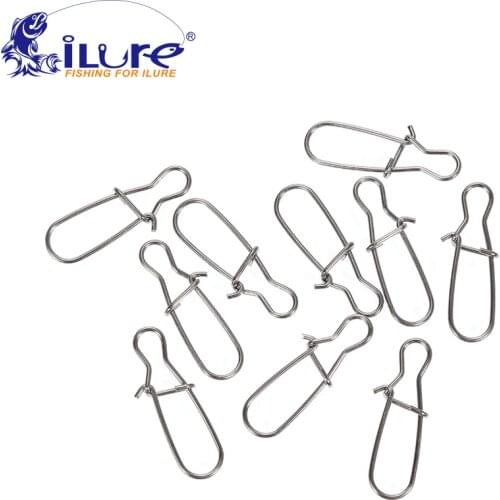 ILure 100 Pcs/lot 7mm-20mm Fishing Plug Pin Lock Clips Stainless Steel Fishing Snap Hook Vortex Fishing Tackle Accessories Pesca