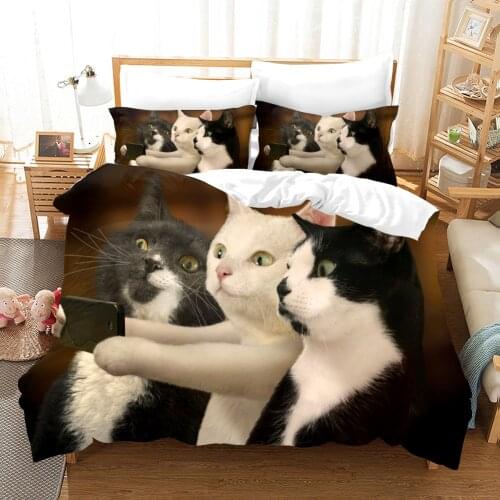 3D Funny Cute Cats Bedding Set Fashion Duvet Cover Pillowcase Bedroom Black Cat Bedspreads Colorful Bed Set For Kids Adults