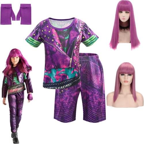 Girls Descendants 3 Bodysuit Purple Audrey Costumes Girl Halloween Costumes Kids Evie Mal Cosplay Fantasia Fancy Party Costume