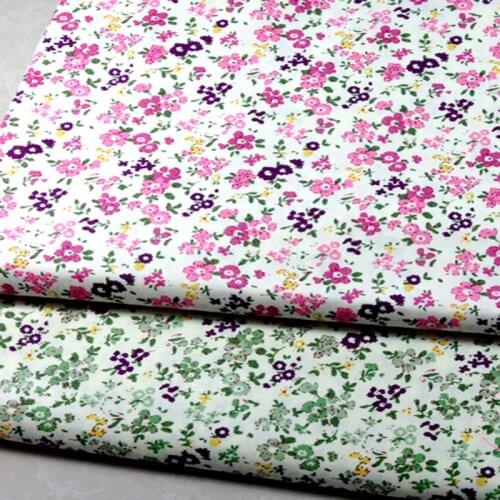 Beautiful 40x50cm Green & Pink Flowers Floral Printed Beige Color Cotton Fabric Bundle