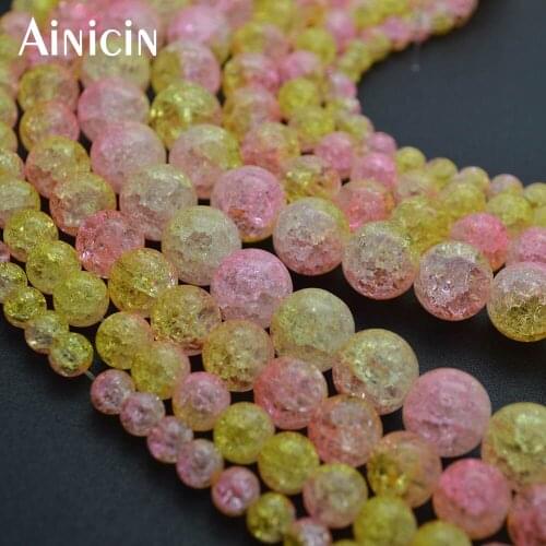 10pcs Yellow and Pink Color Crack Crystal 6~12mm Round Beads For Jewelry Making Materials