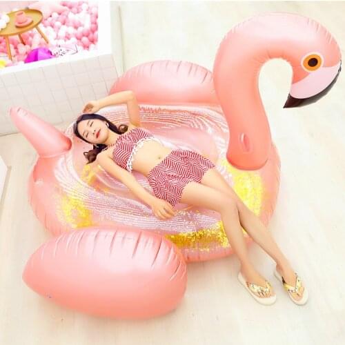 Hot Giant Sequined Flamingo Inflatable Swimming Pool Float Row Air Mattress Swimming Ring for Adult Summer Party Pool Toys