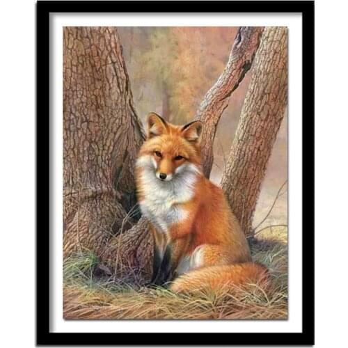 The fox under the tree crafts diamond embroidery needlework diamond painting cross stitch home decor diamond square