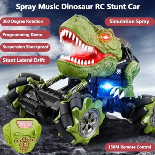 4WD Dinosaur Shell Stunt Drift RC Car Simulation Spray Programming Demo Rotation Dance Music 150M Off Road stunt Car Model