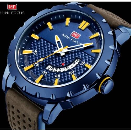 MINI FOCUS Fashion Sport Watch Men Quartz Analog Clock Calendar Marine Dial Contrast Color Chic Mens Watches Top Brand Luxury