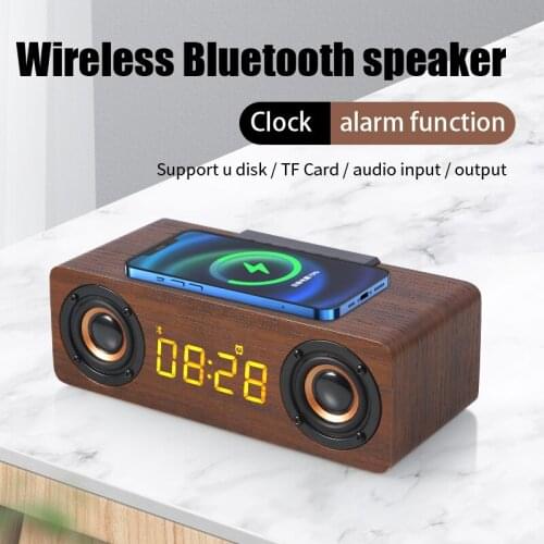 New Alarm Clock Column Multi-function Subwoofer Music Center Wooden TV Speaker Support Bluetooth Radio Phone Wireless Charging