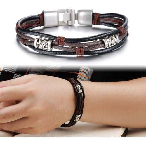 Cyue Wholesale European Fashion Punk PU Leather Rope Bracelet Wristbands For Men Women Jewelry ZYLB0010