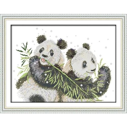 Panda eats bamboo Cross Stitch Kits pattern Printed canvas Fabric Chinese Embroidery Needlework set Easy Cross-stitch Handmade