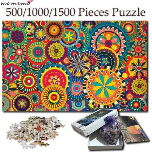 MOMEMO Colorful Petals Puzzles Jigsaw for Adults Wooden 500 1000 1500 Pieces Hand Painted Puzzle Creative Puzzle Toys Kids Gifts