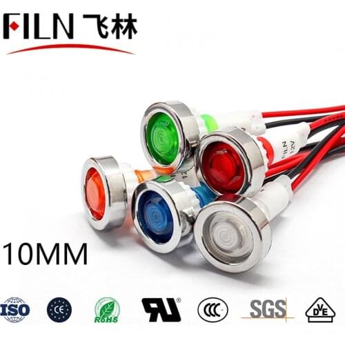 FILN thread plastic 10mm 12v red signal light led indicator light blue yellow green pilot light with wire