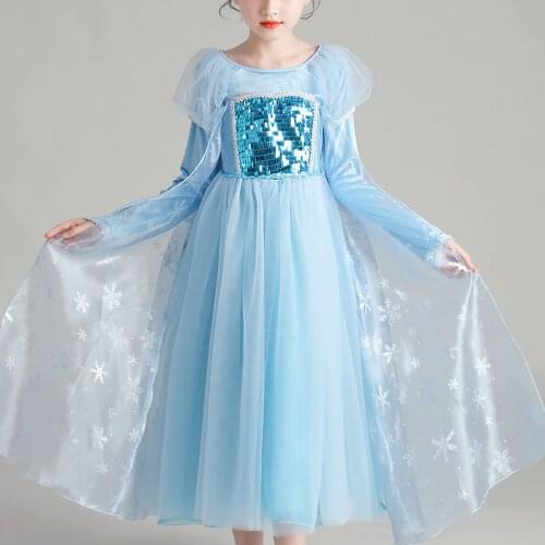 Dress Up For Girls Birthday Party Frock Ice Snow Beads Gown Princess Evening Antumn Childrens Long Dress B21