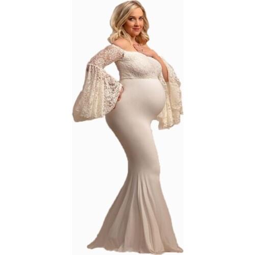 Fishtail Maternity Dresses For Photo Shoot Lace Pagoda Sleeve Dresses Pregnancy Dress Photography Maternity Photography Props