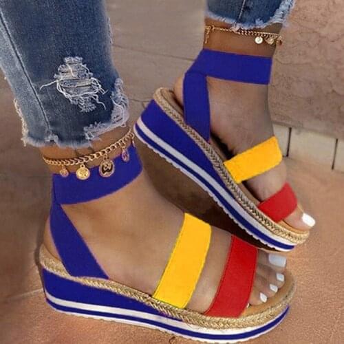 Simple Student Sandals 2020 Summer New Womens Waterproof Platform Elastic Band Wedge Heel Fashion Large Size Womens Shoes