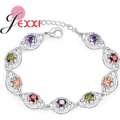 Pretty Colorful Multi Color Real Zircon Bracelets 925 Sterling Silver Extender Woman Lady Bracelet Bangle Jewelry Top Sell