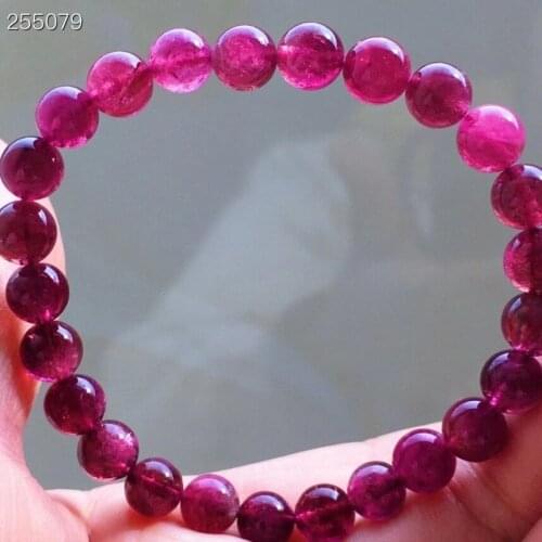 Rare Natural Red Tourmaline Quartz Bracelet Clear Round Beads 6.7mm For Rare Women Men Fashion Stone AAAAAA