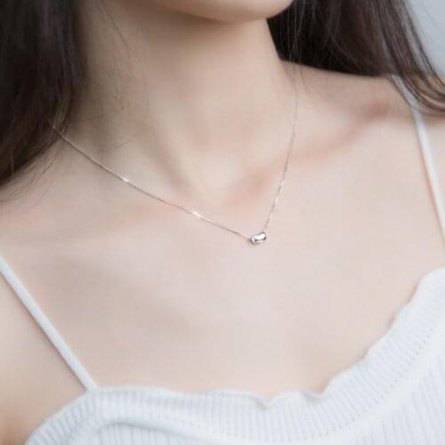 S925 Silver Necklace womens clavicle chain silver with small fresh pure light silver female bean pendant birthday gift