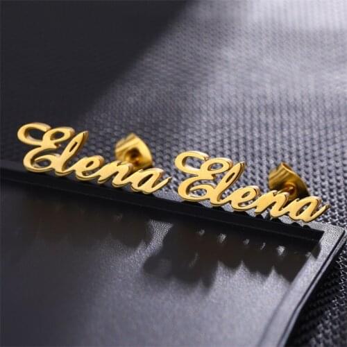 Personalized Name Letter Stud Earrings For Women Girls Stainless Steel Custom Name Piercing Earrings Cursive Nameplate Jewelry