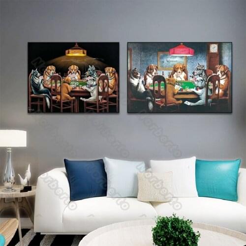 Modern Canvas Painting Poster and Print Animals Picture Dogs Playing Cards Poker In A Room for Home Rooms Gallery Wall Decoratio