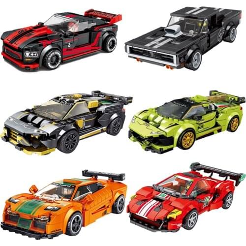 Speed Champions Sports Car R56 F8 Mustang GT40 R8 Dodge Charger Figures Building Blocks Bricks Model Moc Toys Kids Gift Creator