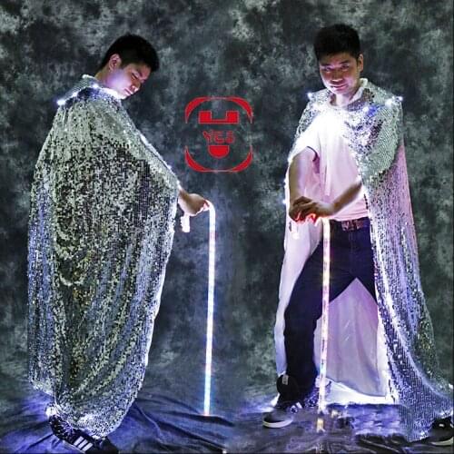 YES LED Sequin Luminescent Cape Cloak Beauty Pageant Stage Walk Show Model Champion Queen Flash Bar Club Party Halloween Prop