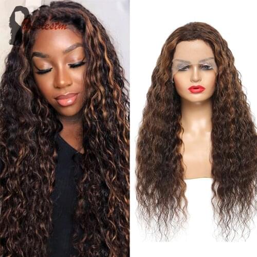 Yeslestm Hair P4/27 And P4/30 Highlights Ombre Honey Brown Color 4x4 13x4 Lace Closure Wig Curly Human Hair Wigs For Black Women