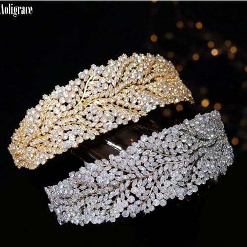 European Gold CZ Zircon Wedding Cubic Zirconia Tiaras and Crowns Princess Headpiece Prom Party Sweet 16 Bridal Hair Accessories