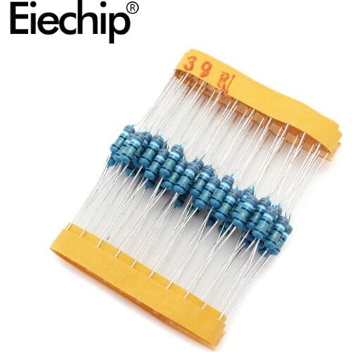 100pcs/lot 0.5W 1 ohm 1% Metal film resistor 1/2W resistance 39R Electronic resistors