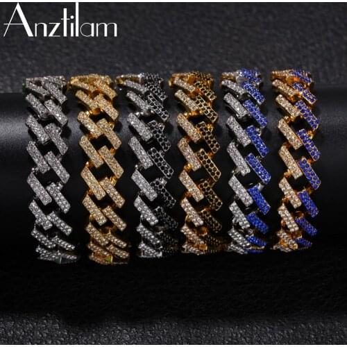 15 Anztilam Double Color Iced Out Cuba Chain Bracelet For Men Women Cool Punk Alloy Fashion Bangles Hand Chain Jewelry