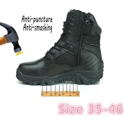 2018 safety shoes Army Male Commando Combat Desert Winter Outdoor Hiking Boots Landing Tactical work shoes (Size 35 - 46)