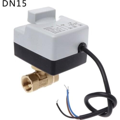 AC220V DN15 DN20 DN25 2 Way 3 Wires Brass Motorized Ball Valve Electric Actuato With Manual Switch 63HF