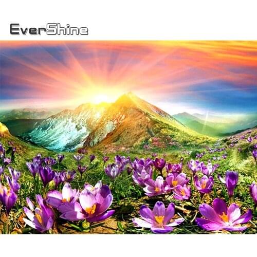 EverShine 5D Diamond Embroidery Flowers Full Square Mosaic Diamond Painting Sunset Cross Stitch Rhinestones Landscape Handicraft