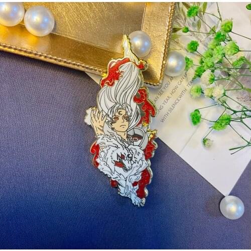 Anime Inuyasha Sesshoumaru Catoon Figure Metal Badge Pin Collection Toys Imitation Enamel Brooch Pin Bags Pendant Gifts