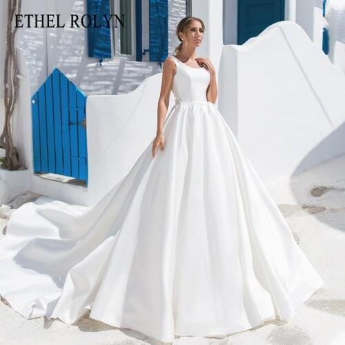 ETHEL ROLYN A-Line Wedding Dress 2021 Glamorous Backless Sleeveless Bride Scoop Chic Beading Flowers Satin Princess Bridal Gown