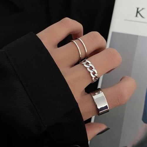 European American Tide Cool Set Index Finger Joint Opening Ring Simple Personality Geometric Couples Ring Stainless Steel Ring